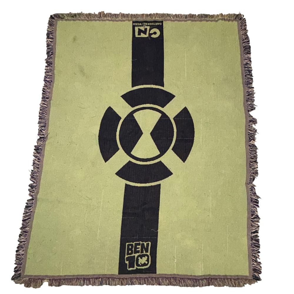 Y2K Vintage Cartoon Network Ben 10 Woven Tapestry Throw Blanket Omnitrix 50x64